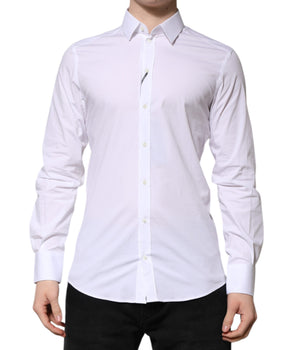 Camisa de vestir Dolce &amp; Gabbana de algodón blanco dorado de manga larga para hombre
