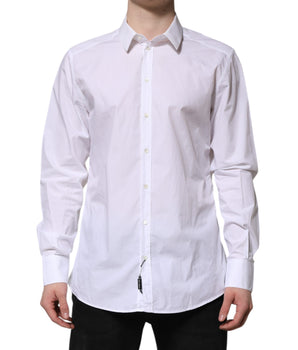 Camisa de vestir Dolce &amp; Gabbana de algodón blanco dorado de manga larga