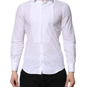 Dolce & Gabbana White Cotton GOLD Long Sleeves Men Dress Shirt