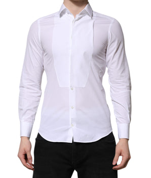 Camisa de vestir Dolce &amp; Gabbana de algodón blanco dorado de manga larga para hombre