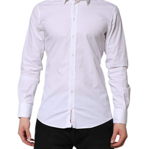 Dolce & Gabbana White Cotton GOLD Long Sleeves Dress Shirt
