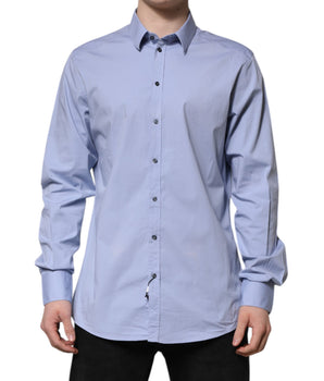 Camisa de vestir de manga larga Dolce &amp; Gabbana de algodón azul dorado