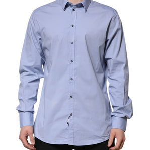 Dolce & Gabbana Blue Cotton GOLD Long Sleeves Dress Shirt