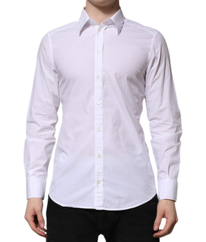 Camisa de vestir Dolce &amp; Gabbana de algodón blanco dorado de manga larga