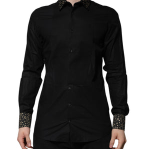 Dolce & Gabbana Black Cotton GOLD Long Sleeves Dress Shirt