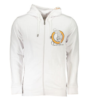 Cavalli Class White Cotton Men Sweatshirt with Hood