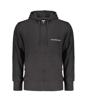 Calvin Klein Black Cotton Men Sweater with Hood and Central Pockets