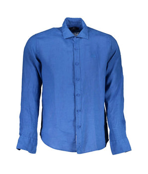 La Martina Blue Linen Men Shirt