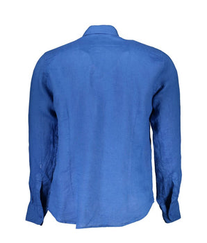 La Martina Blue Linen Men Shirt