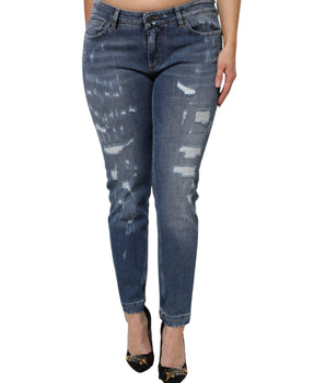 Vaqueros de talle bajo de algodón azul desgastado de Dolce &amp; Gabbana