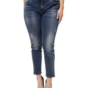 Dolce &amp; Gabbana Blue Washed Cotton Low Waist Denim Jeans