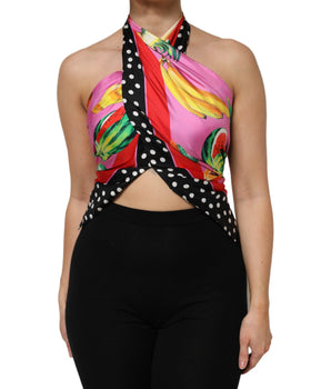 Top corto de fiesta de noche con cuello halter multicolor de Dolce &amp; Gabbana