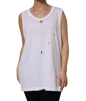 Camiseta sin mangas de algodón blanco con cuello redondo de Dolce &amp; Gabbana