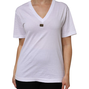Dolce & Gabbana White Cotton Short Sleeve V-Neck Top T-shirt