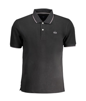 La Martina Black Cotton Men Polo Shirt