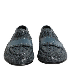 Dolce &amp; Gabbana Blue Woven Leather Slip On Loafers Shoes
