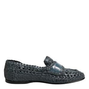 Dolce &amp; Gabbana Blue Woven Leather Slip On Loafers Shoes
