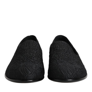 Dolce &amp; Gabbana Black Jacquard Slip On Loafers Formal Shoes