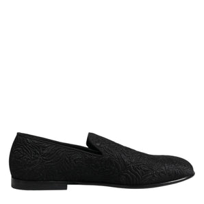 Dolce &amp; Gabbana Black Jacquard Slip On Loafers Formal Shoes
