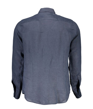 La Martina Blue Linen Men Shirt