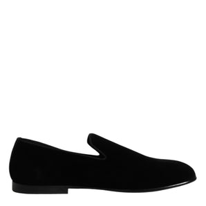 Dolce &amp; Gabbana Black Velvet Slip On Loafers Formal Shoes
