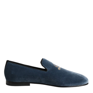Dolce &amp; Gabbana Blue Velvet DG Logo Loafers Formal Shoes