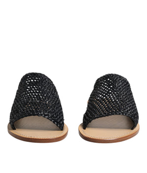 Dolce &amp; Gabbana Chanclas de rafia trenzadas monocromáticas negras