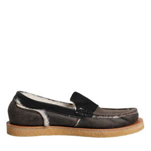 Dolce &amp; Gabbana Brown White Calfskin Leather Loafers Shoes