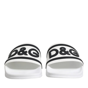 Dolce & Gabbana White DG Logo Slides Sandals Beachwear Shoes