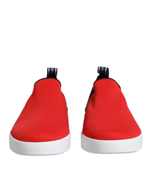 Dolce &amp; Gabbana Red Logo Low Top Slip On Men's Sneakers Shoes
