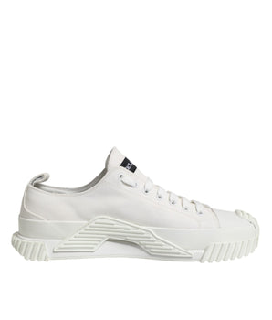 Dolce &amp; Gabbana White Logo Print Lace Up Low Top Sneakers Shoes