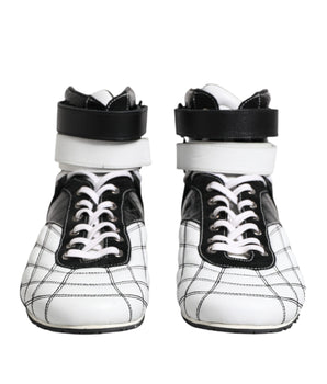Dolce &amp; Gabbana Black White Leather High Top Sneakers Shoes