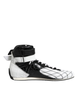 Dolce &amp; Gabbana Black White Leather High Top Sneakers Shoes