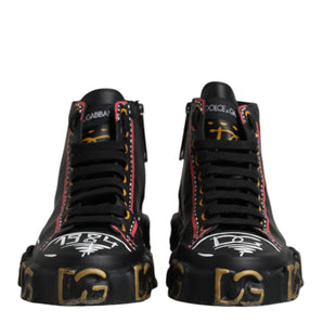 Dolce & Gabbana Black Leather Logo High Top Sneakers Shoes