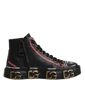 Dolce & Gabbana Black Leather Logo High Top Sneakers Shoes
