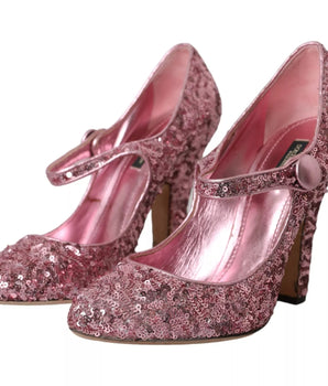 Dolce & Gabbana Pink Sequin Mary Jane Pumps High Heels Shoes