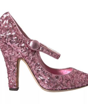 Dolce & Gabbana Pink Sequin Mary Jane Pumps High Heels Shoes
