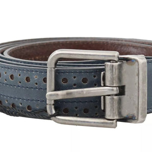 Cinturón de piel perforada azul con hebilla gris de Dolce &amp; Gabbana