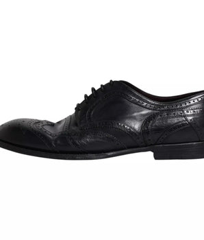 Dolce & Gabbana Dark Blue Leather Derby Wingtip Formal Shoes