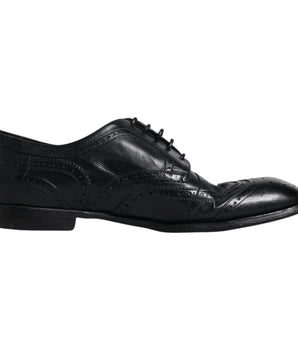 Dolce & Gabbana Dark Blue Leather Derby Wingtip Formal Shoes