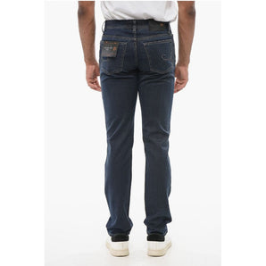 Corneliani ID LUXURY DENIM Dark-washed Denims with Ton-sur-ton Embroide