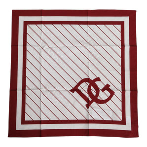 Dolce &amp; Gabbana White Red DG Logo Square Men Foulard Scarf