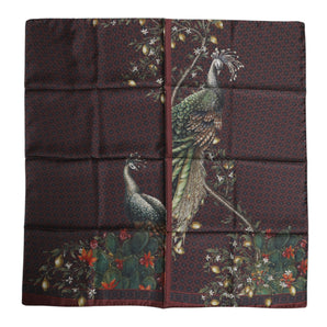 Dolce &amp; Gabbana Brown Peacock Print Square Men Foulard Scarf