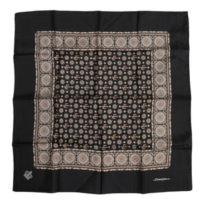 Dolce &amp; Gabbana Black Brown Patterned Square Foulard Scarf