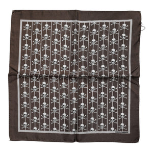 Dolce & Gabbana Brown Skull Silk Square Men Foulard Scarf
