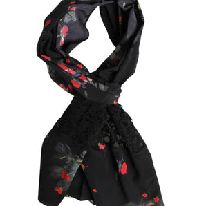 Dolce & Gabbana Black Floral Print Neck Warmer Wrap Scarf
