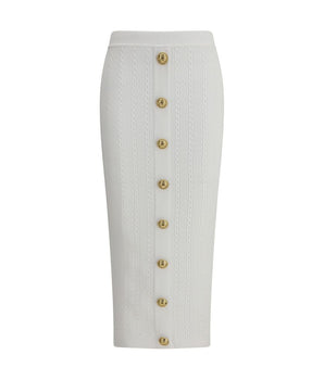 Balmain White Viscose Midi Skirt