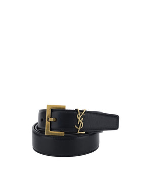 Saint Laurent Black Calf Leather Bos Taurus Regular Belt