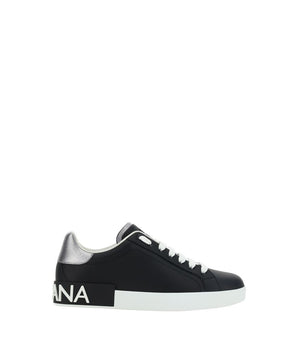 Dolce & Gabbana Black Calf Leather Bos Taurus Low Top Sneakers