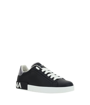 Dolce & Gabbana Black Calf Leather Bos Taurus Low Top Sneakers